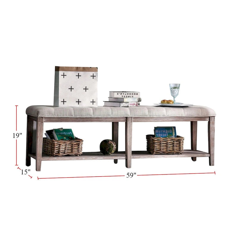 Wooden Bench with Button Tufted Seat