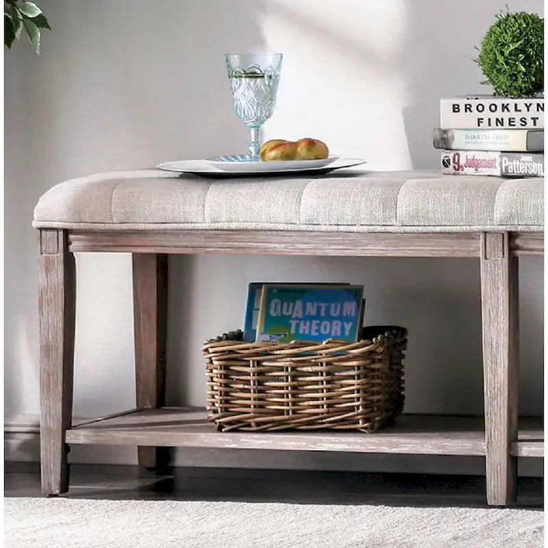 Wooden Bench with Button Tufted Seat