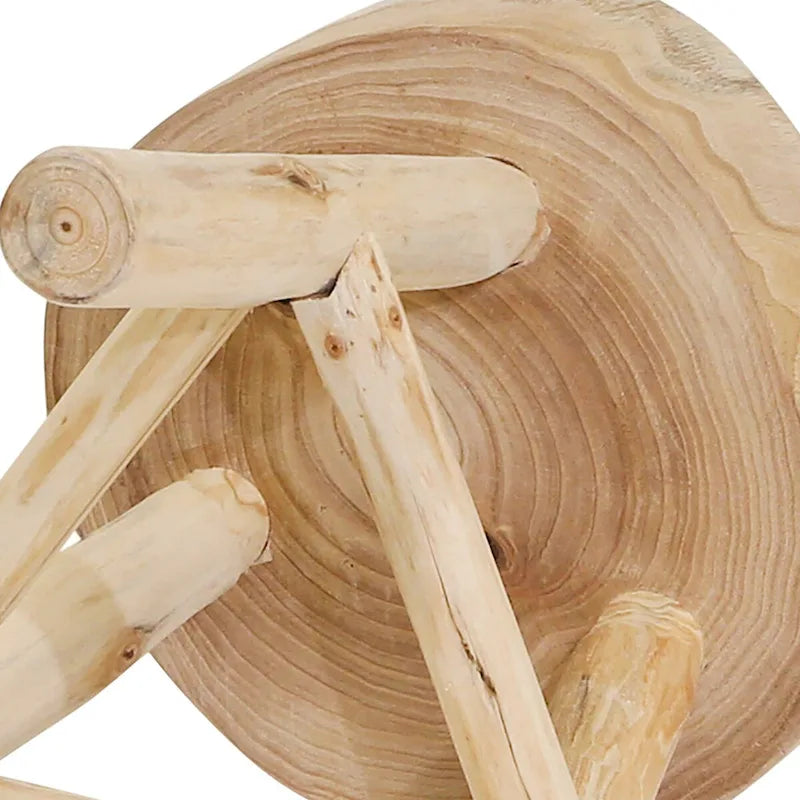 16H Wooden Stool with Live-Edge Round Top and Triangle Footrest Base, Natural Finish Perfect for Extra