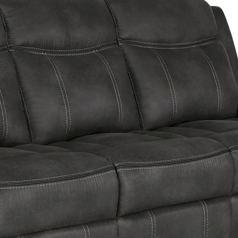 Tom 85 Inch Motion Manual Recliner Sofa, Gel Memory Foam Black Faux Leather