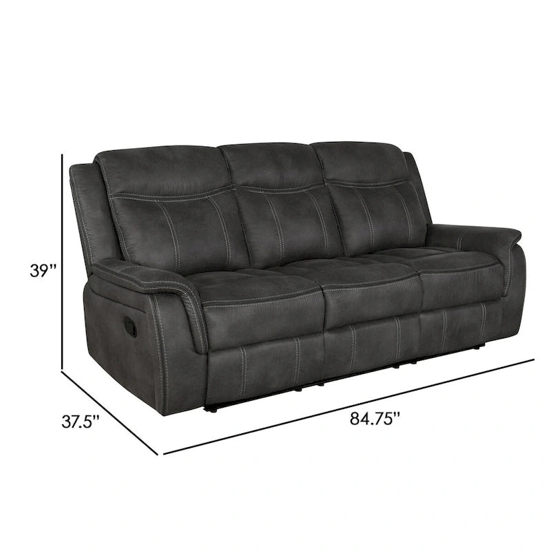 Tom 85 Inch Motion Manual Recliner Sofa, Gel Memory Foam Black Faux Leather