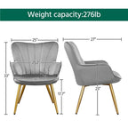 Yaheetech Modern Pleated Curved Back Velvet Accent Chair Modern Armchair for Living Room