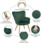 Yaheetech Modern Pleated Curved Back Velvet Accent Chair Modern Armchair for Living Room
