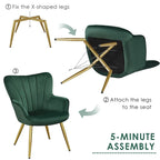 Yaheetech Modern Pleated Curved Back Velvet Accent Chair Modern Armchair for Living Room