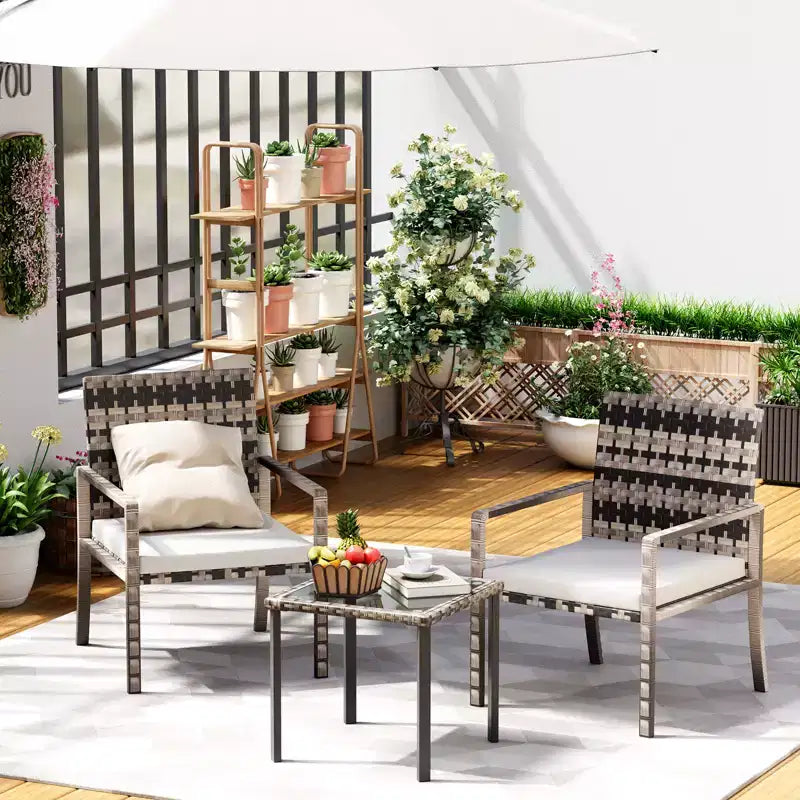 Whizmax 3 Pieces Patio Furniture Set, Indoor/Outdoor Rattan Sectional Sofa Conversation Bistro Set for Garden Balcony Backyard Porch Lawn