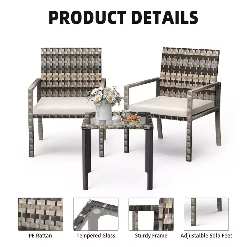 Whizmax 3 Pieces Patio Furniture Set, Indoor/Outdoor Rattan Sectional Sofa Conversation Bistro Set for Garden Balcony Backyard Porch Lawn