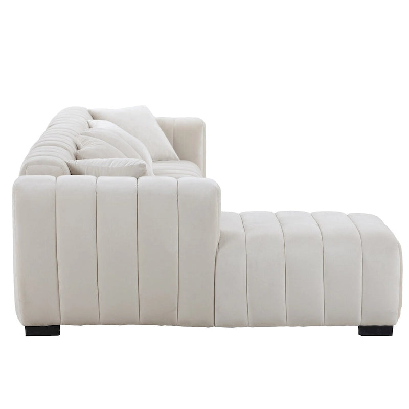 Channel Tufted Sofa Velvet Upholstered Left Chaise Modular Sofa