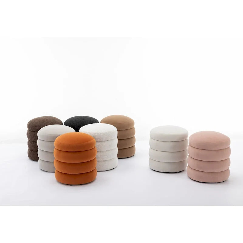 Soft Velvet Round Ottoman Footrest Stool