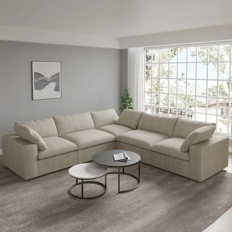 Convertible Modular Sectional Sofa, 5 Seater Corner Sofa with Pillows, 2 x 120.45 Minimalist Sofa Couch for Living Room