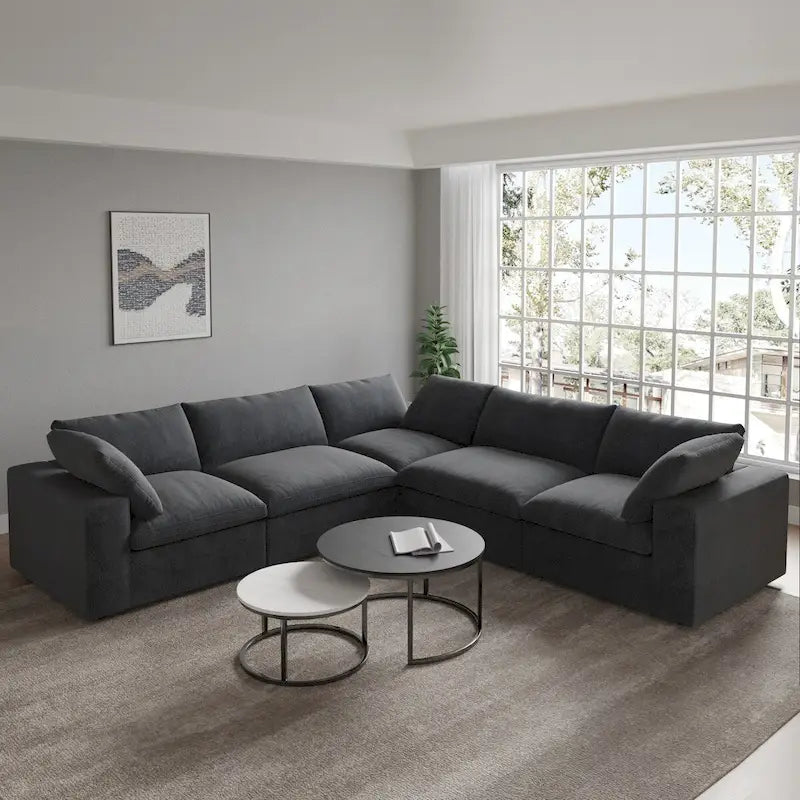 Convertible Modular Sectional Sofa, 5 Seater Corner Sofa with Pillows, 2 x 120.45 Minimalist Sofa Couch for Living Room