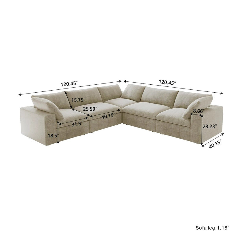 Convertible Modular Sectional Sofa, 5 Seater Corner Sofa with Pillows, 2 x 120.45 Minimalist Sofa Couch for Living Room