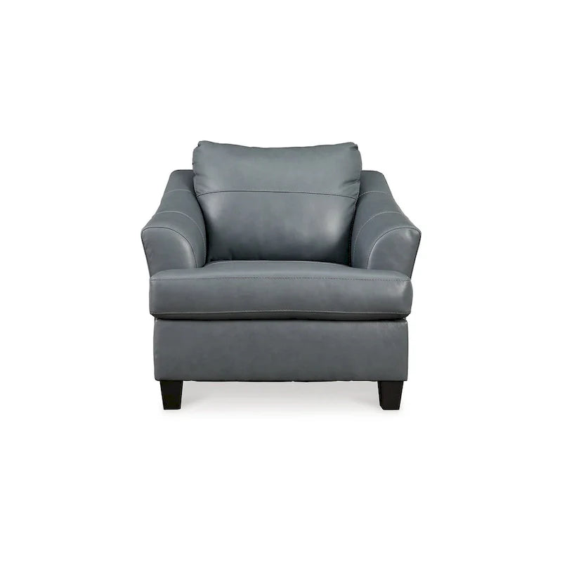 Geno 43 Inch Accent Chair, Oversized Back Cushion, Metallic Gray Leather