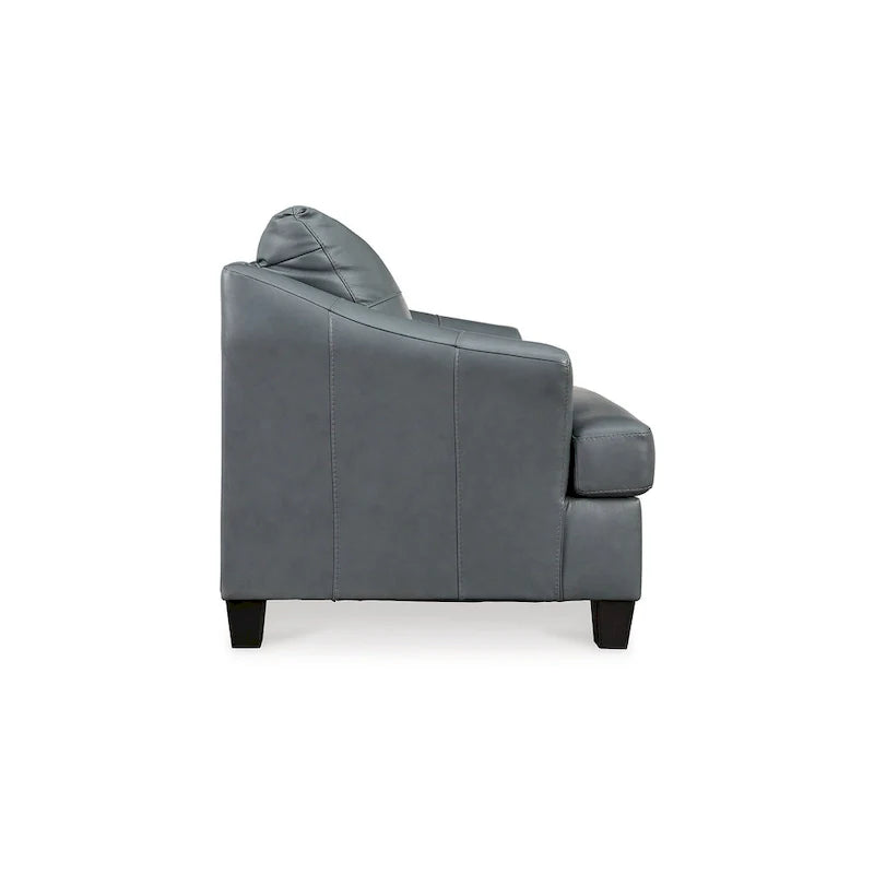 Geno 43 Inch Accent Chair, Oversized Back Cushion, Metallic Gray Leather