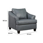 Geno 43 Inch Accent Chair, Oversized Back Cushion, Metallic Gray Leather