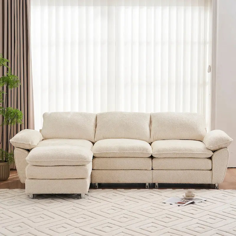 Modern Deep 3-Seat Sofa Couch with Ottoman