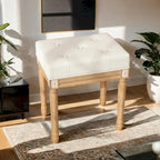Button Tufted French Vintage Stool with Padded Seat Wood Frame