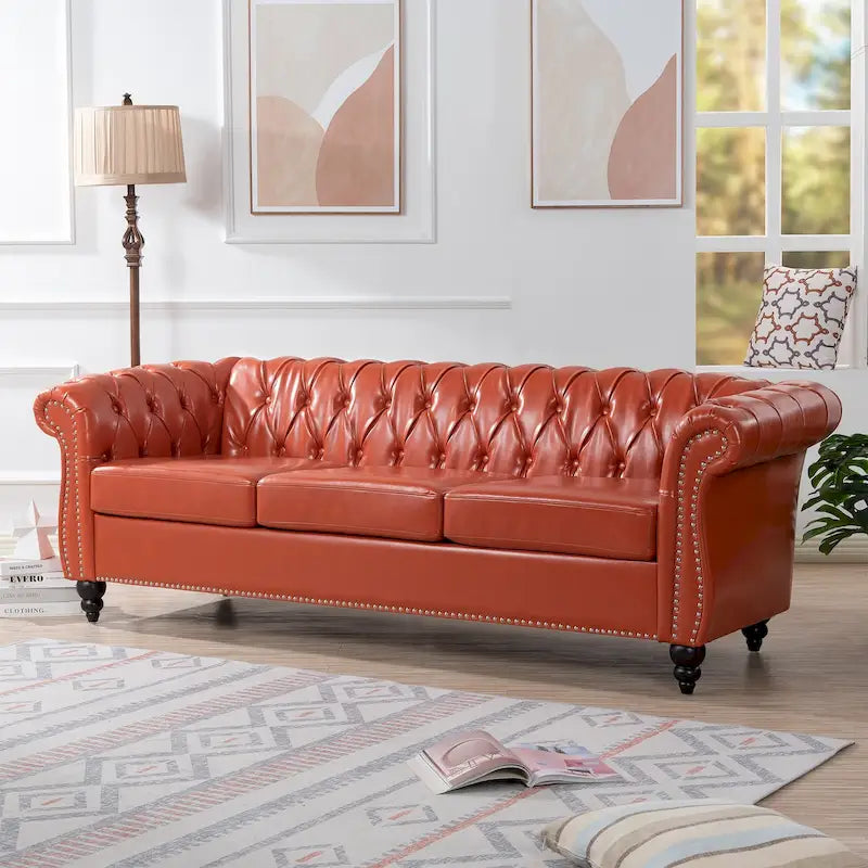 84.65 Rolled Arm Chesterfield 3 Seater Sofa