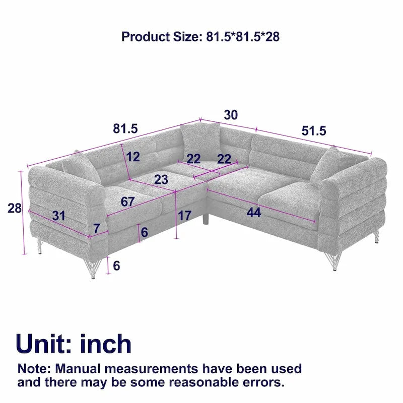 81.5 Oversized 5-Seater L-Shaped Sectional Corner Sofa w/ 3 Cushions