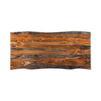 Maze 80 Inch Rectangular Dining Table, Live Edge, Iron Base, Chestnut Brown