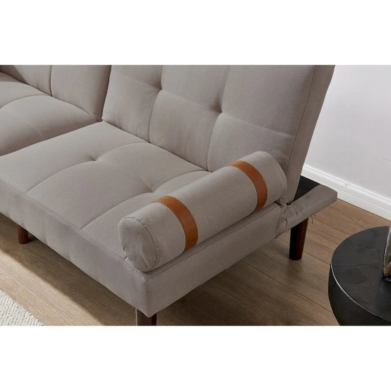 Convertible Sofa Bed Futon with Solid Wood Legs Linen Fabric Musterd Green