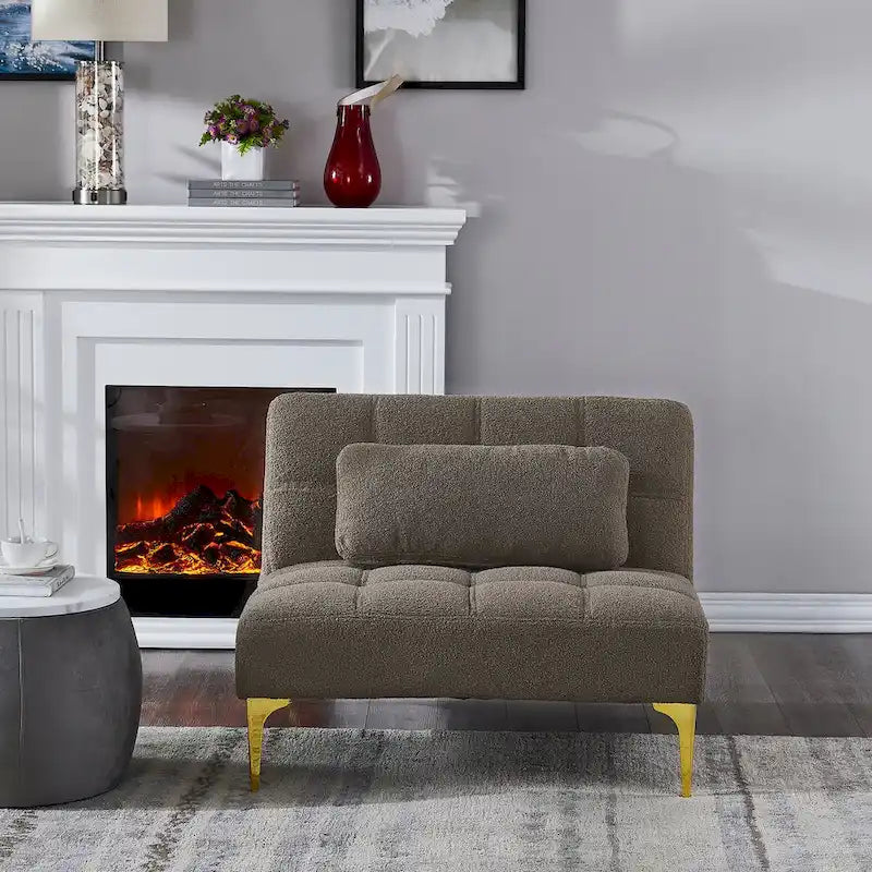 Convertible Sofa Bed Futon with Solid Wood Legs Linen Fabric Musterd Green