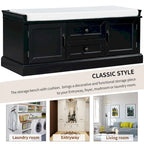 Storage Shoes Bench with 2 Drawers, 2 Cabinets and Removable Cushion