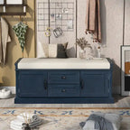 Storage Shoes Bench with 2 Drawers, 2 Cabinets and Removable Cushion