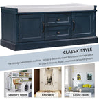 Storage Shoes Bench with 2 Drawers, 2 Cabinets and Removable Cushion