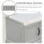 Storage Shoes Bench with 2 Drawers, 2 Cabinets and Removable Cushion
