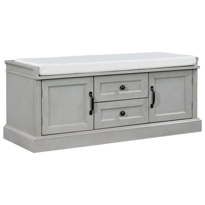 Storage Shoes Bench with 2 Drawers, 2 Cabinets and Removable Cushion
