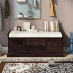 Storage Shoes Bench with 2 Drawers, 2 Cabinets and Removable Cushion