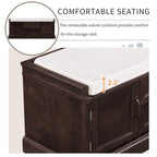 Storage Shoes Bench with 2 Drawers, 2 Cabinets and Removable Cushion