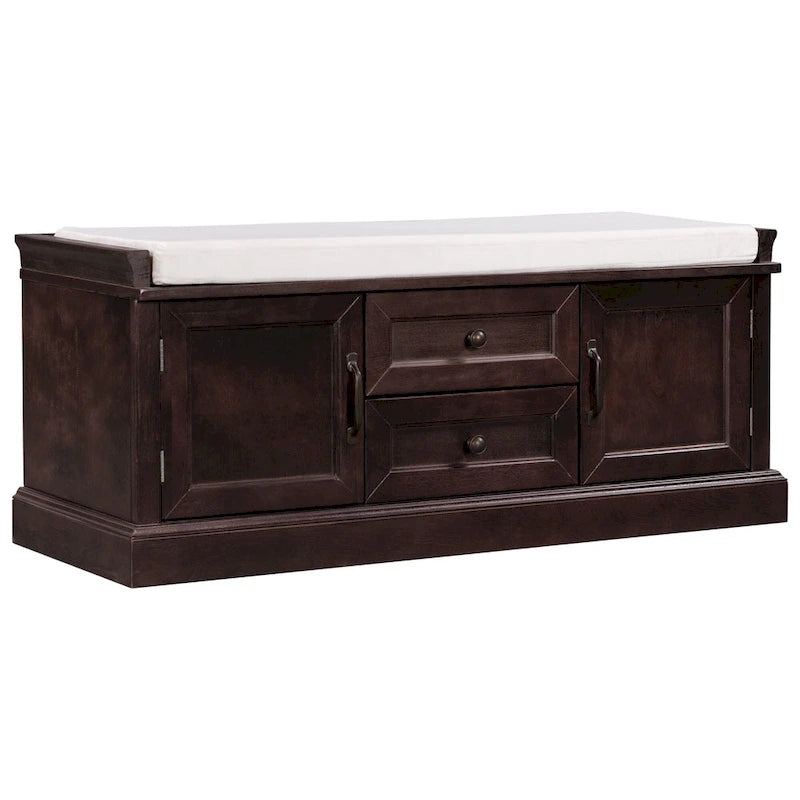 Storage Shoes Bench with 2 Drawers, 2 Cabinets and Removable Cushion