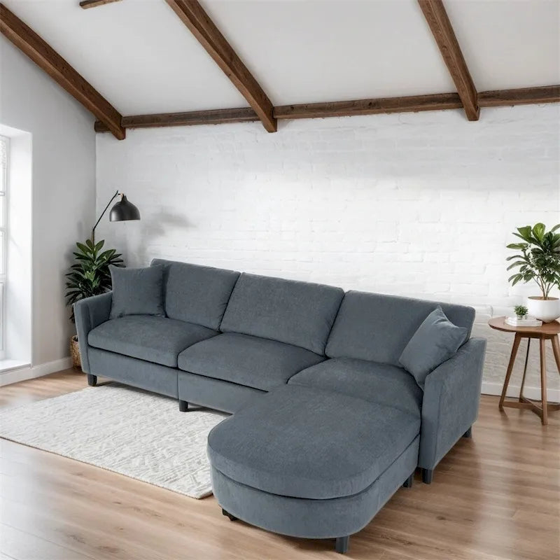 108 Modern Fabric Sectional Sofa with Ottoman and Pillows