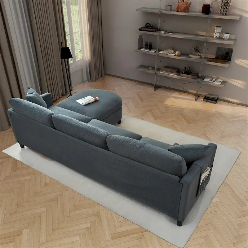 108 Modern Fabric Sectional Sofa with Ottoman and Pillows