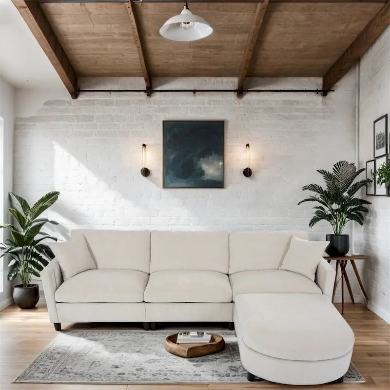108 Modern Fabric Sectional Sofa with Ottoman and Pillows