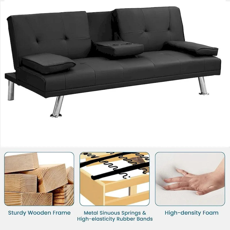 Modern Convertible Adjustable Sofa Bed - Faux Leather Recliner Double Sofa
