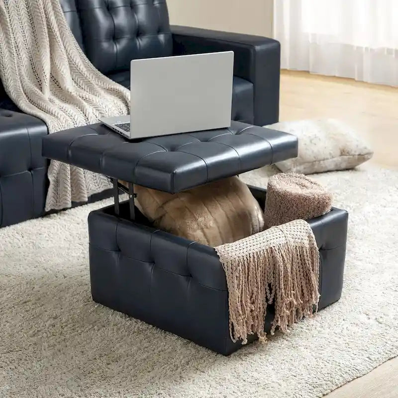 Aurora Genuine Leather Ottoman with Tufted Design by HULALA HOME