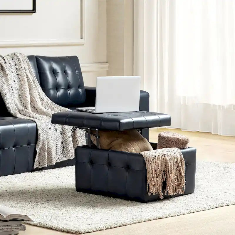 Aurora Genuine Leather Ottoman with Tufted Design by HULALA HOME