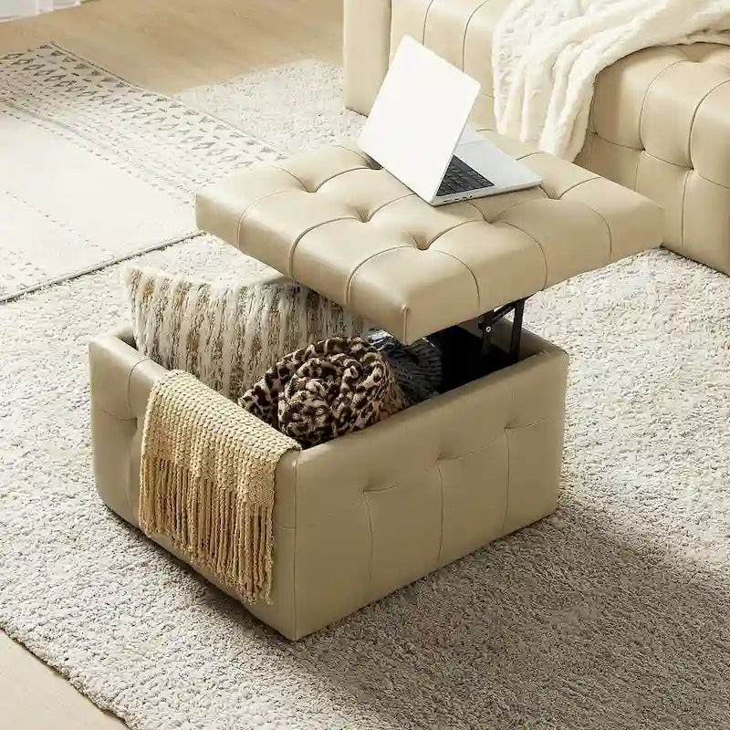 Aurora Genuine Leather Ottoman with Tufted Design by HULALA HOME