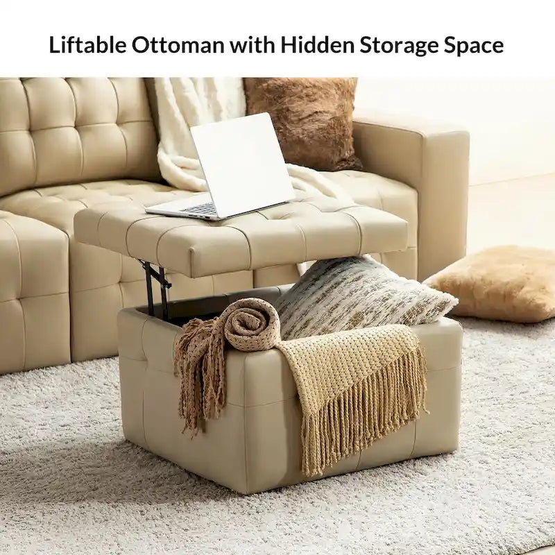 Aurora Genuine Leather Ottoman with Tufted Design by HULALA HOME