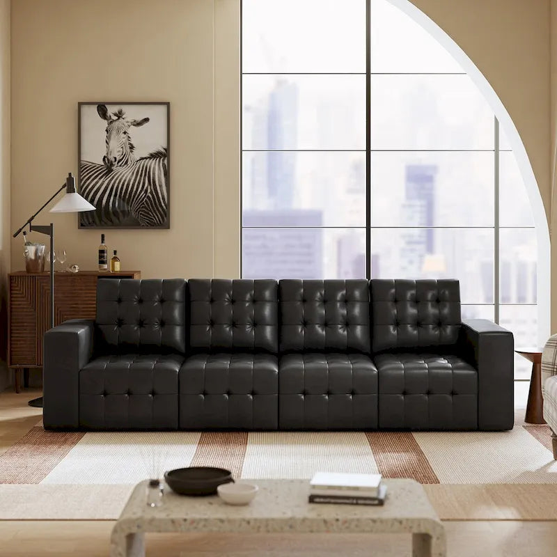 Aurora Genuine Leather Ottoman with Tufted Design by HULALA HOME