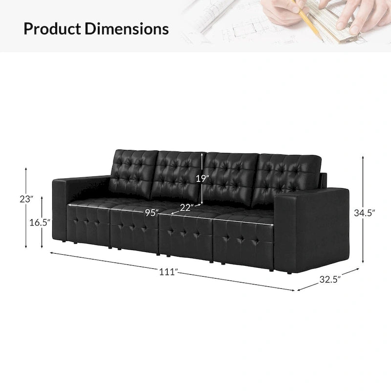 Aurora Genuine Leather Ottoman with Tufted Design by HULALA HOME
