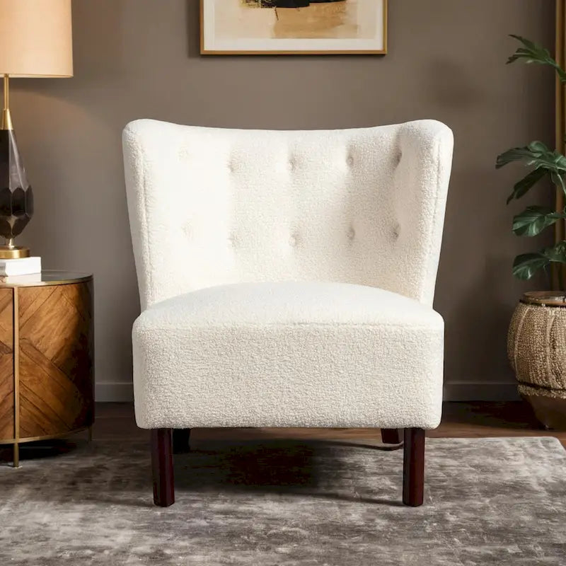 Accent Chair, Upholstered Armless Chair Lambskin Sherpa Single Sofa Chair with Wooden Legs, Modern Reading Chair for Living Room