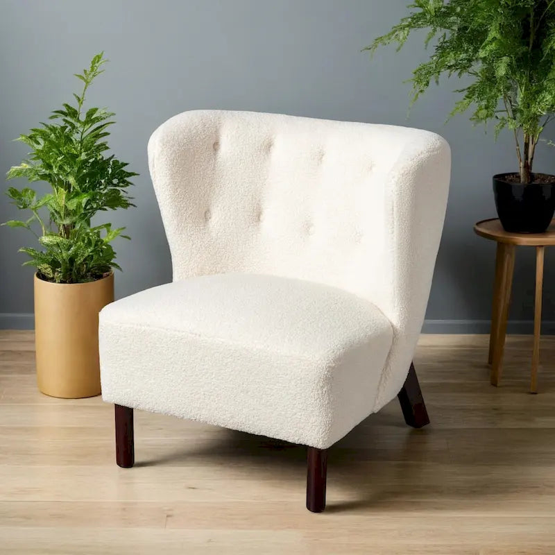 Accent Chair, Upholstered Armless Chair Lambskin Sherpa Single Sofa Chair with Wooden Legs, Modern Reading Chair for Living Room