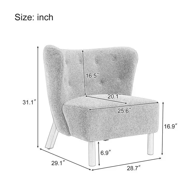 Accent Chair, Upholstered Armless Chair Lambskin Sherpa Single Sofa Chair with Wooden Legs, Modern Reading Chair for Living Room