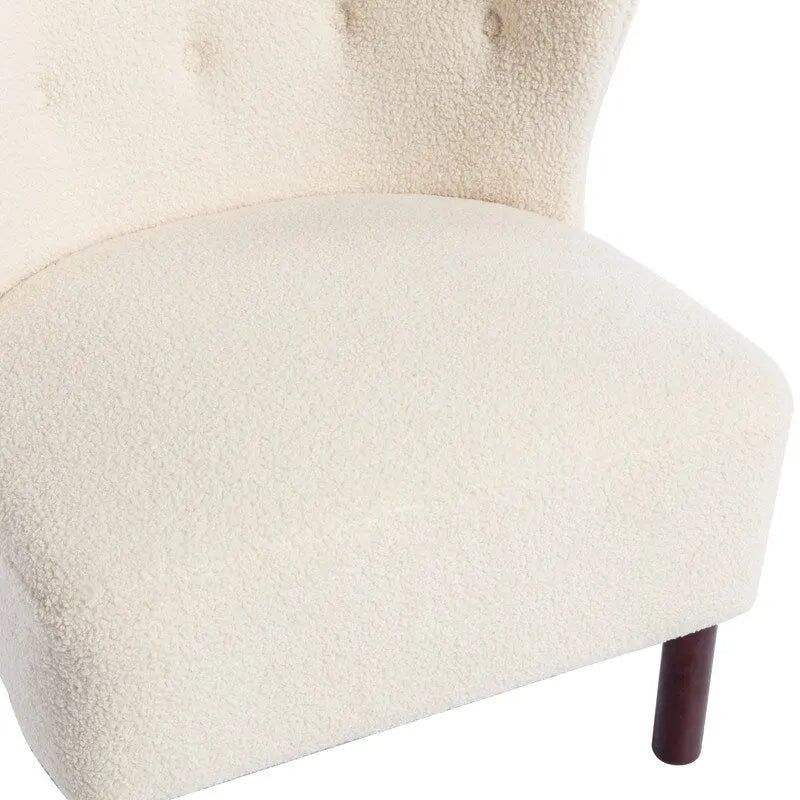 Accent Chair, Upholstered Armless Chair Lambskin Sherpa Single Sofa Chair with Wooden Legs, Modern Reading Chair for Living Room