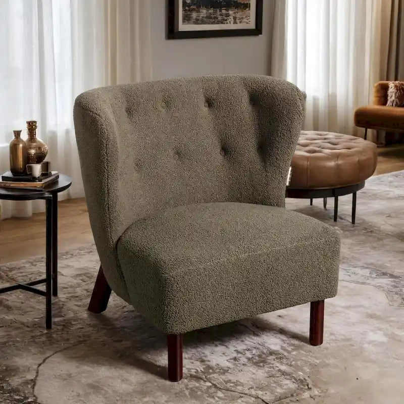 Accent Chair, Upholstered Armless Chair Lambskin Sherpa Single Sofa Chair with Wooden Legs, Modern Reading Chair for Living Room