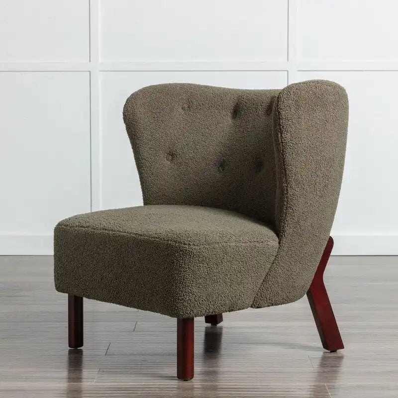 Accent Chair, Upholstered Armless Chair Lambskin Sherpa Single Sofa Chair with Wooden Legs, Modern Reading Chair for Living Room