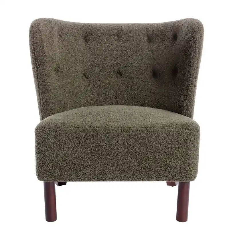 Accent Chair, Upholstered Armless Chair Lambskin Sherpa Single Sofa Chair with Wooden Legs, Modern Reading Chair for Living Room